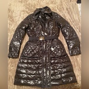 Black/ chocolate brown duo chrome Real down long puffer duvet coat